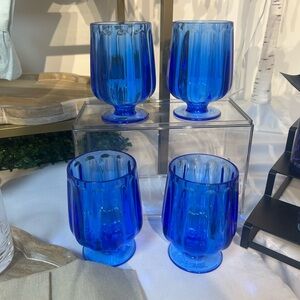 Anthropologie Lucia Acrylic Goblet Wine Glasses -set of 4 Cobalt blue